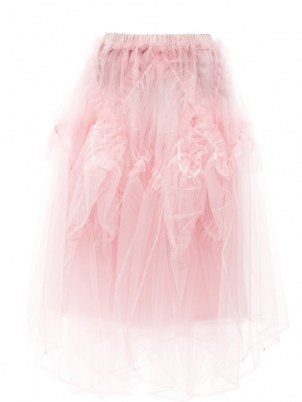 NOIR KEI NINOMIYA Pink handkerchief-hem organza-ruffled tulle skirt ~ semi sheer ballet style skirts