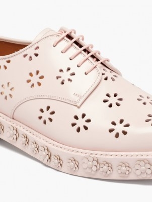 NOIR KEI NINOMIYA Pink laser-cut polished leather Derby shoes ~ floral embellished footwear - flipped