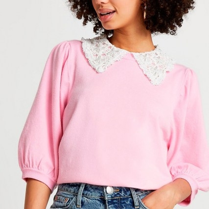 RIVER ISLAND Pink pearl collared jumper ~ oversized collar jumpers - flipped