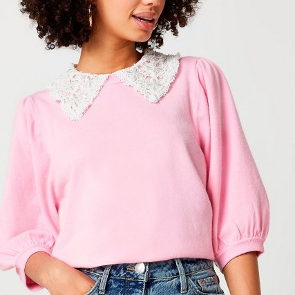RIVER ISLAND Pink pearl collared jumper ~ oversized collar jumpers