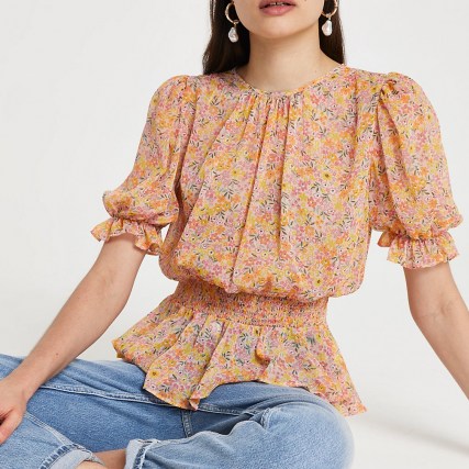 River Island Pink short sleeve floral peplum top | romantic short sleeve blouses