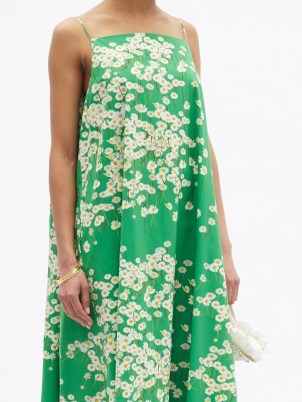 BERNADETTE Audrey Daisyfield-print cotton-blend maxi dress ~ green floral skinny strap occasion dresses - flipped