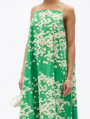 BERNADETTE Audrey Daisyfield-print cotton-blend maxi dress ~ green floral skinny strap occasion dresses