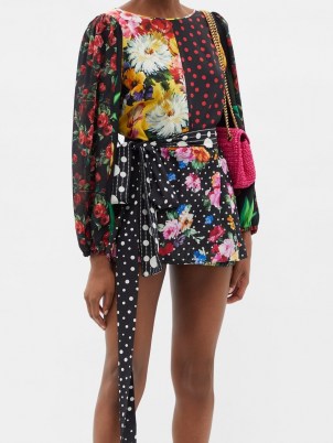 DOLCE & GABBANA Belted patchwork silk-blend crepe blouse ~ multi print peasant blouses - flipped