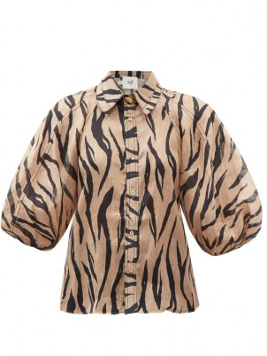 AJE Nouveau zebra-print cotton shirt / balloon sleeve shirts - flipped