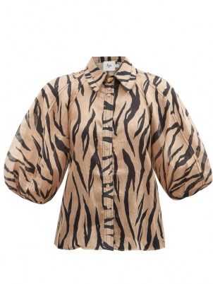 AJE Nouveau zebra-print cotton shirt / balloon sleeve shirts
