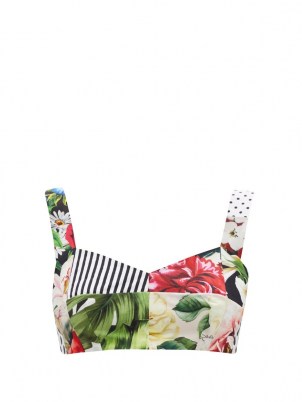 DOLCE & GABBANA Patchwork printed cotton-poplin cropped top ~ mixed print bralet - flipped