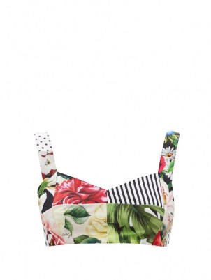 DOLCE & GABBANA Patchwork printed cotton-poplin cropped top ~ mixed print bralet