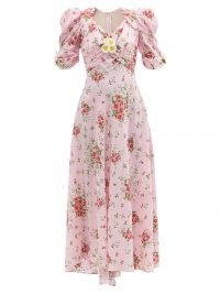 RODARTE Puffed-sleeve floral-print silk-crepe dress | pink vintage style occasion dresses