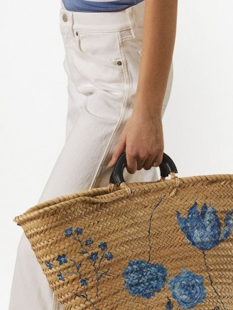 Ralph Lauren Collection floral-print woven-design tote bag. STRAW BAGS