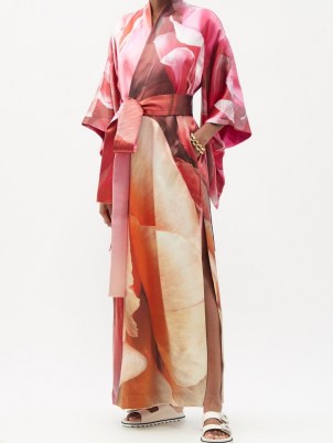 COMMON HOURS Crimson and Claret printed silk reversible robe | kimono style robes