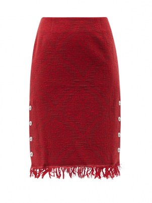 MARINE SERRE Moon Salutation fringed jacquard-twill skirt | red skirts - flipped