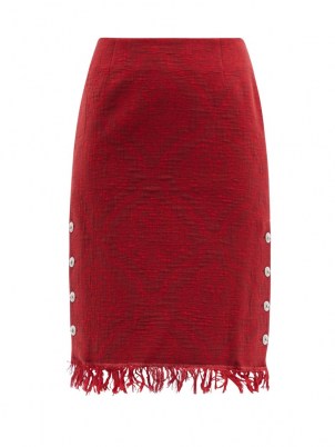 MARINE SERRE Moon Salutation fringed jacquard-twill skirt | red skirts