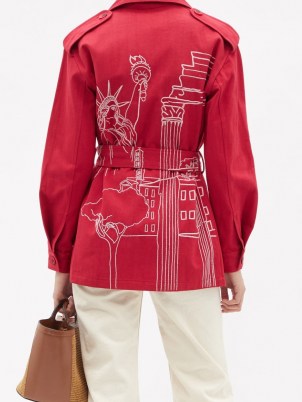 KILOMETRE PARIS Roma Meets New York embroidered cotton jacket – red safari style jackets - flipped