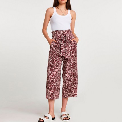 RIVER ISLAND Red spot print belted culottes / polka dot cropped trousers / tie waist culotte pants