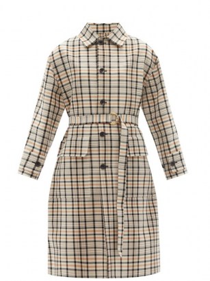 ANOTHER TOMORROW Reversible checked organic-cotton trench coat ~ check print D-ring belted coats for spring - flipped