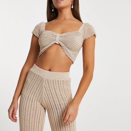 River Island Rose gold crochet knit crop top | luxe style bralets - flipped