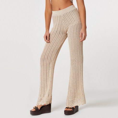River Island Rose gold crochet knit wide leg trousers | knitted fashion - flipped