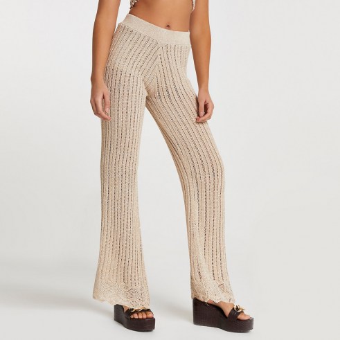 River Island Rose gold crochet knit wide leg trousers | knitted fashion