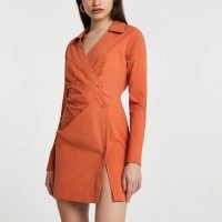 River Island Rust wrap shirt mini long sleeve dress – asymmetric going out dresses