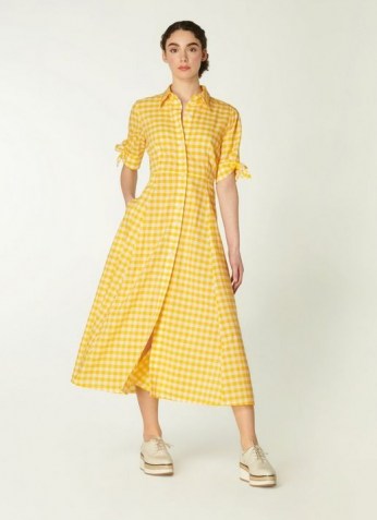 L.K. BENNETT SAFFRON YELLOW GINGHAM COTTON-BLEND SHIRT DRESS / vintage style check print summer dresses