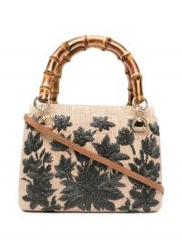 SERPUI floral-embroidered straw tote bag. SMALL TOP HANDLE BAGS. CHIC HANDBAGS