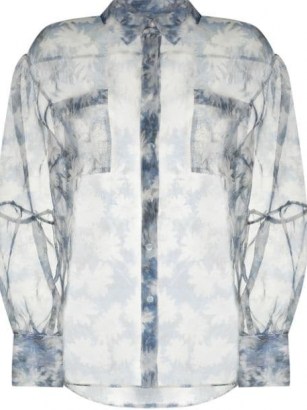 SIR. Anais blue silk floral-print sheer shirt / feminine style shirts