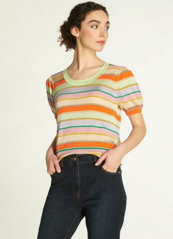 L.K.BENNETT SONYA MULTI COTTON KNIT KNITTED TOP / striped multicolour knits - flipped