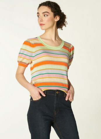 L.K.BENNETT SONYA MULTI COTTON KNIT KNITTED TOP / striped multicolour knits