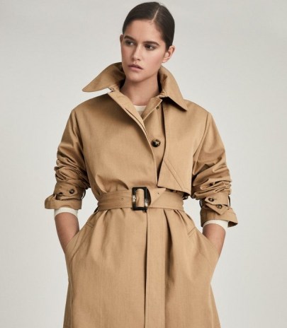 REISS SOPHIE COTTON BLEND LONGLINE TRENCH COAT CAMELSOPHIE ~ light brown modern classic coats
