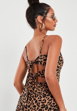 MISSGUIDED stone leopard print cami tie back midi dress - flipped