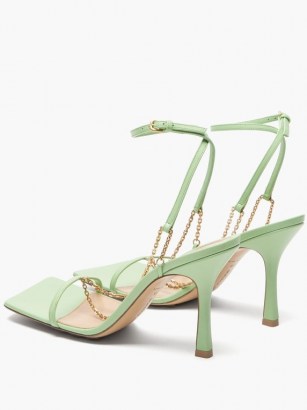 BOTTEGA VENETA Stretch chain-strap green leather sandals ~ luxe strappy square toe heels - flipped