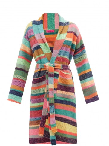 THE ELDER STATESMAN Super Soft striped cashmere robe – longline multicoloured rainbow stripe cardigan - flipped