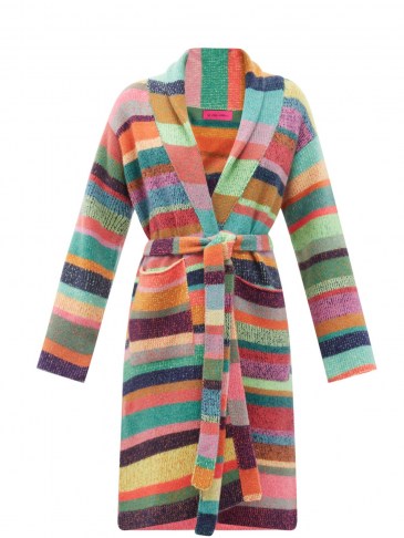THE ELDER STATESMAN Super Soft striped cashmere robe – longline multicoloured rainbow stripe cardigan