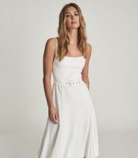 REISS TAMSYN BELTED MIDI DRESS WHITE ~ spaghetti strap summer event dresses