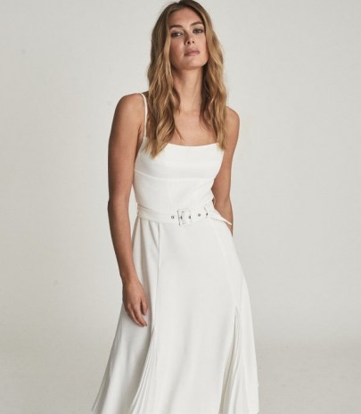 REISS TAMSYN BELTED MIDI DRESS WHITE ~ spaghetti strap summer event dresses