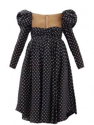 KHAITE Trisha puff-sleeve polka-dot silk dress / black empire waist dresses