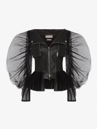 Alexander McQueen Tulle Biker Jacket ~ sheer sleeve leather jackets