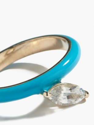 FRY POWERS Unicorn Rainbow topaz, blue enamel & silver ring / brightly coloured jewellery - flipped