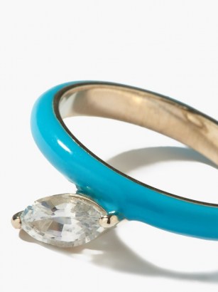 FRY POWERS Unicorn Rainbow topaz, blue enamel & silver ring / brightly coloured jewellery