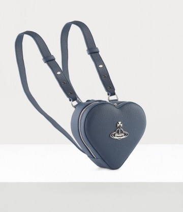 Vivienne Westwood JOHANNA HEART MINI BACKPACK BLUE – small designer backpacks – hearts - flipped