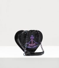 Vivienne Westwood ARCHIVE ORB HEART HANDBAG BLACK/IRIDESCENT – crocodile embossed bag – hearts