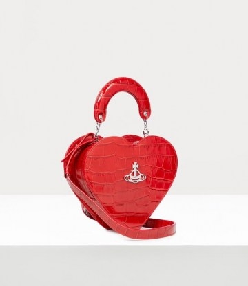 Vivienne Westwood JOSEPHINE HEART CROSSBODY BAG RED – croc embossed top handle bags – hearts - flipped