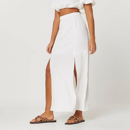 River Island White a line floral maxi skirt | long double slit summer skirts