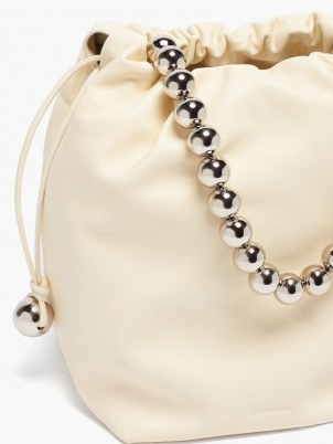 JIL SANDER Beaded drawstring cream-leather bucket bag ~ luxe bags