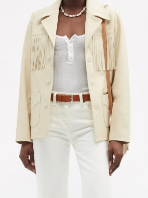 NILI LOTAN Carter cream fringed leather jacket ~ luxe western style jackets - flipped