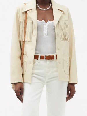 NILI LOTAN Carter cream fringed leather jacket ~ luxe western style jackets