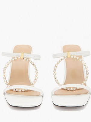 JW ANDERSON Crystal-embellished square-toe white-leather sandals ~ luxe mules