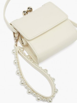 SIMONE ROCHA Faux pearl-embellished wristlet-strap leather bag ~ small white luxe bags ~ mini handbags - flipped
