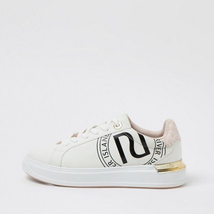 RIVER ISLAND White monogram lace up trainers / logo print trainer